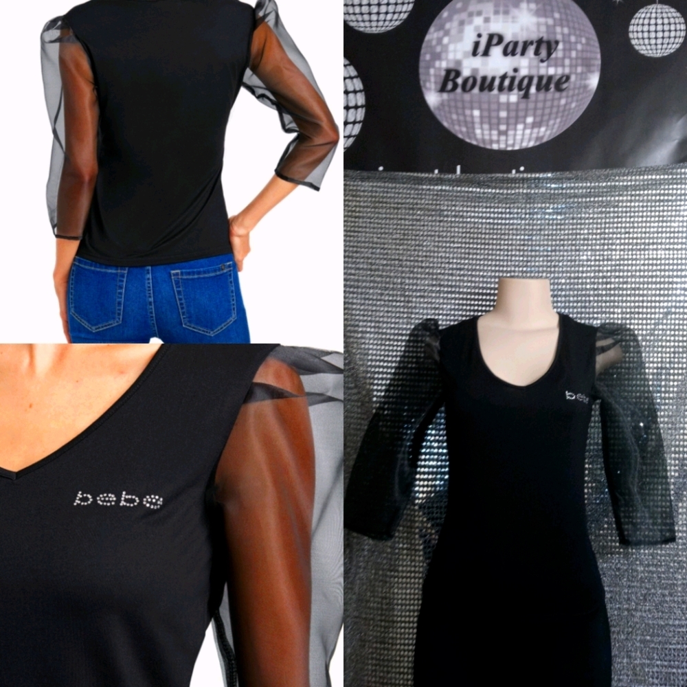Bebe Puffy Sheer Sleeve top